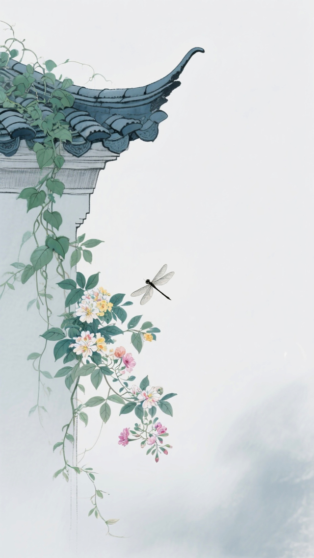 古檐缀花 蜓戏芳华
