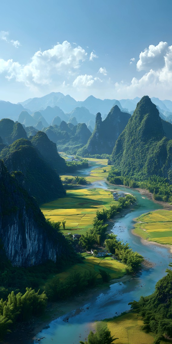 山间碧水，田园如画